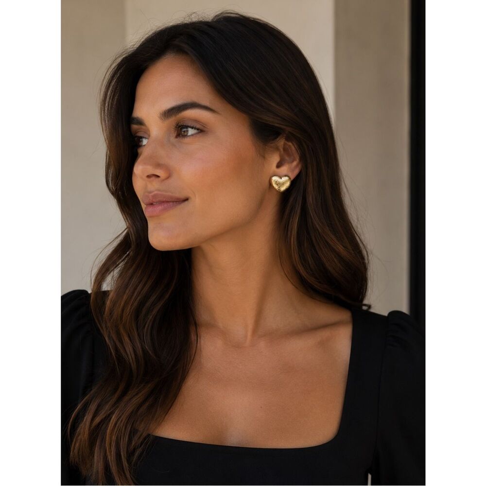 Gold Heart Stud Earrings - 24k plated Jewelry